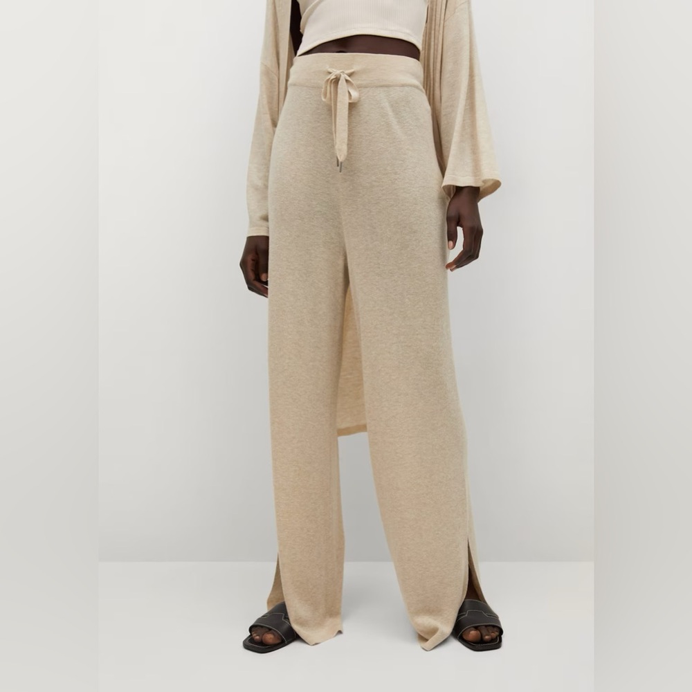 MANGO Knitted Linen Blend Slit Hem‎ Drawstring Pants